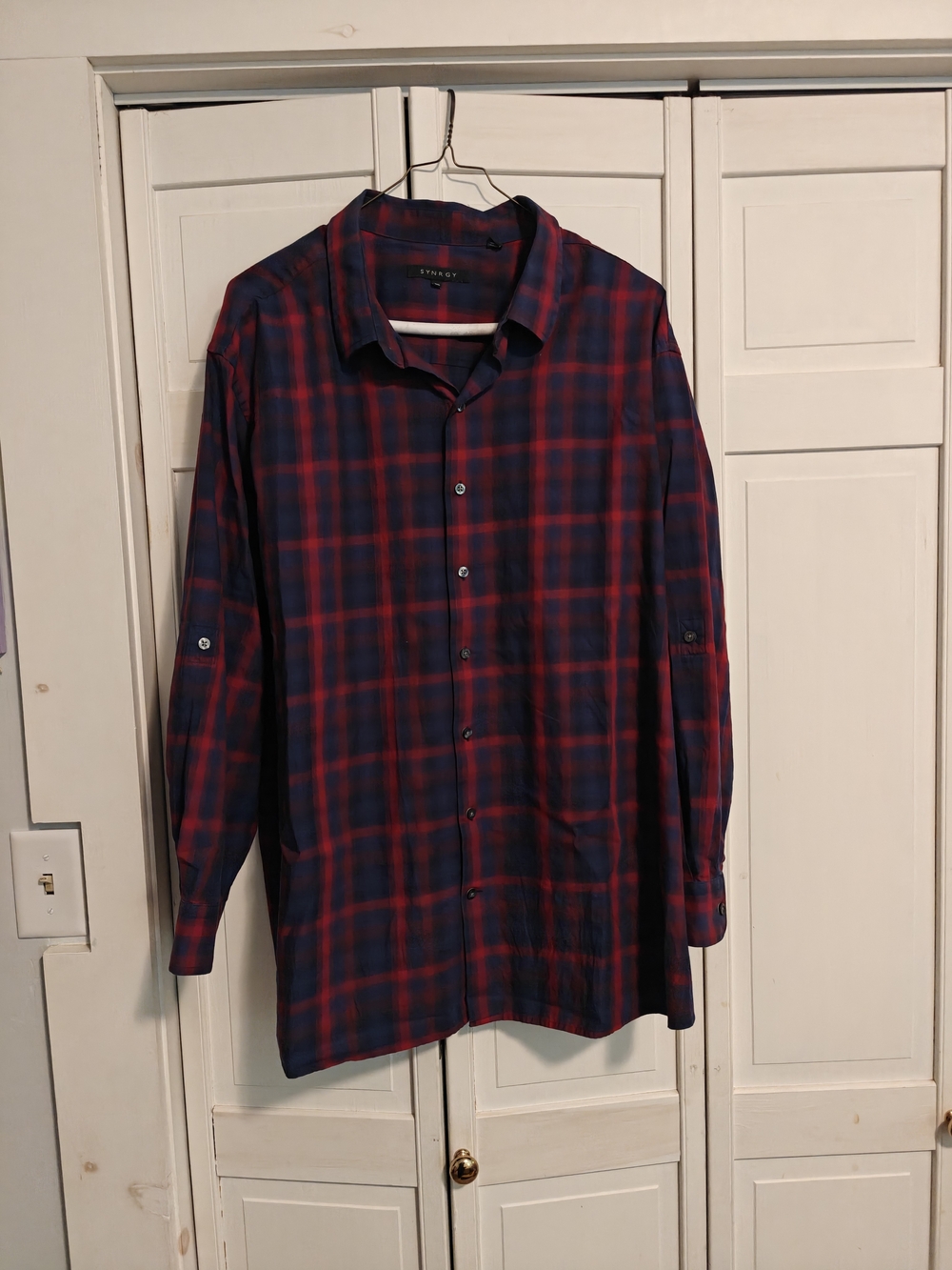 Men's Plaid Button-Down Shirt - Navy & Red